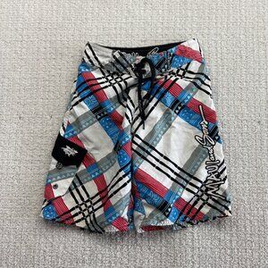 Y2K Maui & Sons Swim Board Trunks Boys Size 8 Surfer / Skater 2000's Plaid Read